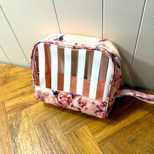Pink and White Floral Cosmetic Bag with Zipper Closure travel toiletries bag